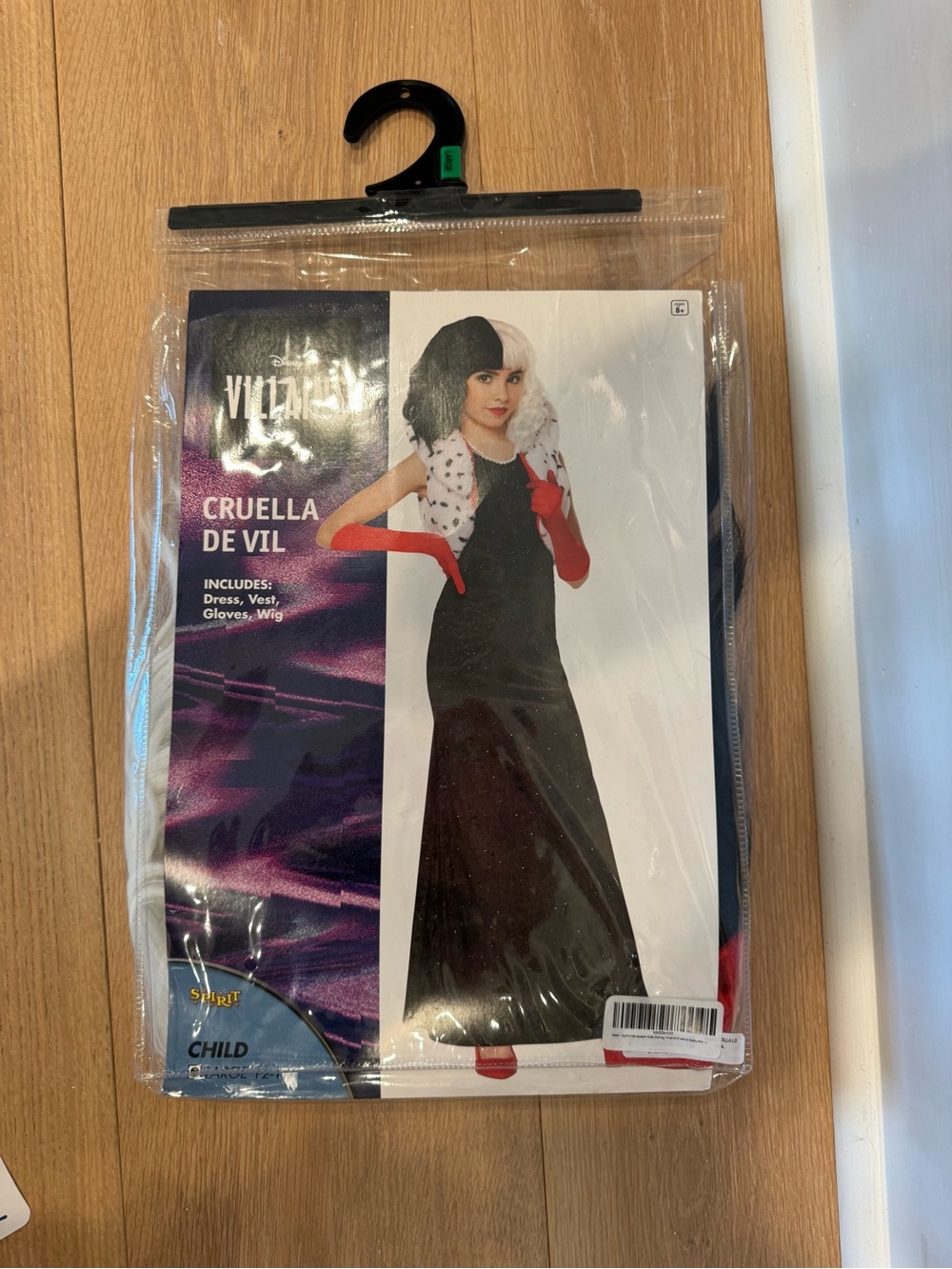 Girls Cruella De Vil Black & White Costume with Wig and Red Gloves